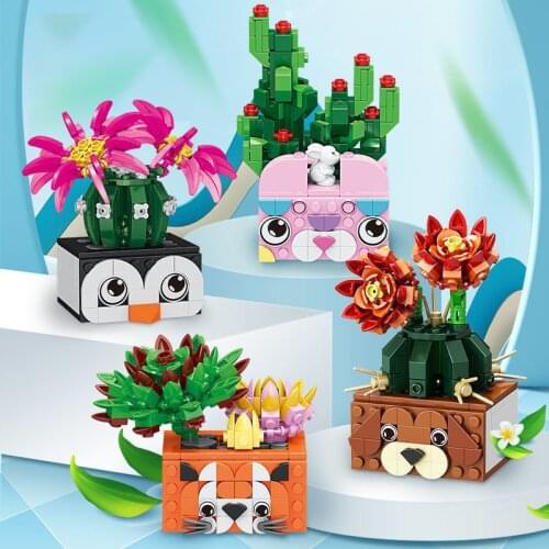 Flower Bouquet Plant Bonsai Building Blocks Toy Succulent Cactus Bricks DIY Assembled Model Children Gifts Home Decorations