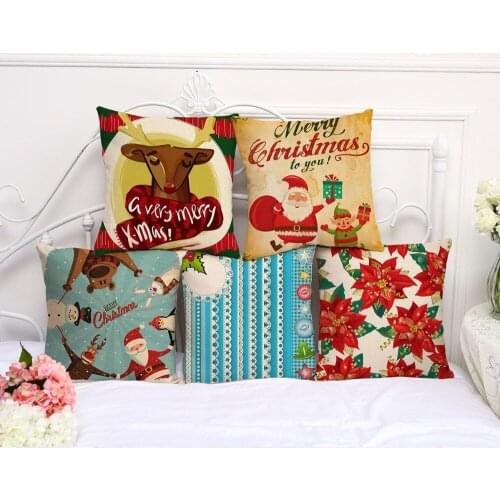 Decorative Pillow Case Christmas Series Pillowcase 17.5 Inch Cotton Linen Chair Seat Throw Pillow Cover CM1006