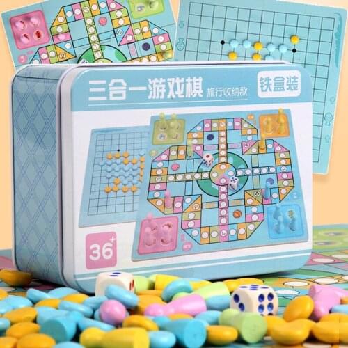 Montessori Flying Chess Childrens Checkers Wooden Multi-function Game Backgammon Chess Cube Elementary School Educational Toys