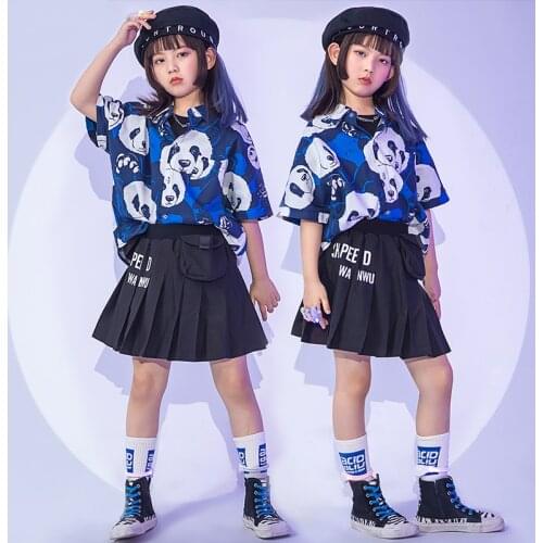 Kids Cartoon Panda Shirt Jazz Dance Costume Set Hip Hop Street Dance Performance Clothing Girls Catwalk Show Outfits YS1761