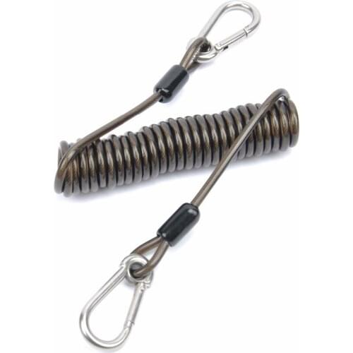 JEKOSEN 63inch 33lb Stainless Steel Wire Coiled Lanyard Safety Rope With Lock Carabiners For Deep Sea Fishing/Outdoor