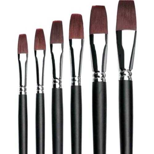 Flat Nylon Hair Long Black Wooden Handle Paint Brushes Professional Watercolor Paint Brush For Acrylic Oil Painting Art Supplies