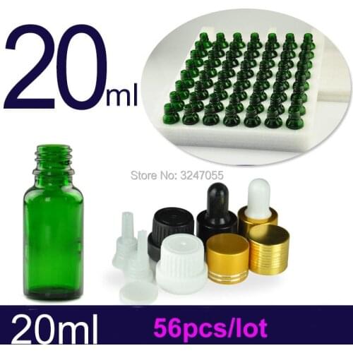 20ML 56pcs Cosmetic Green Empty Reagent Pipette Bottle, Professional Essential Oil Refillable Package, Dropper Fragrance Bottle