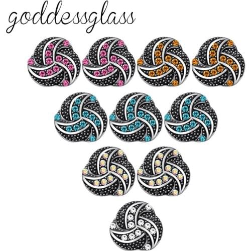 Beauty 10pcs mixed Rhinestones Rotated pattern 12mm snap buttons fit 12mm snap bracelet jewelry wholesale KZ9131