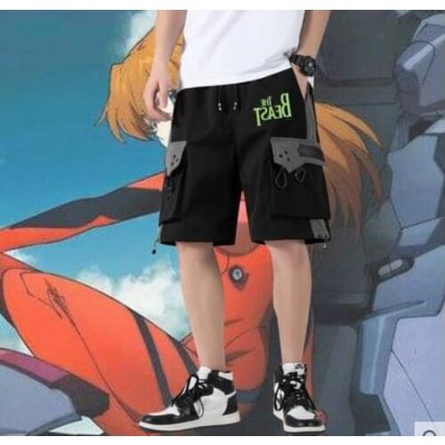 Evangelion The Beast NERV Print Fashion Summer Mens Black Casual Sports Shorts