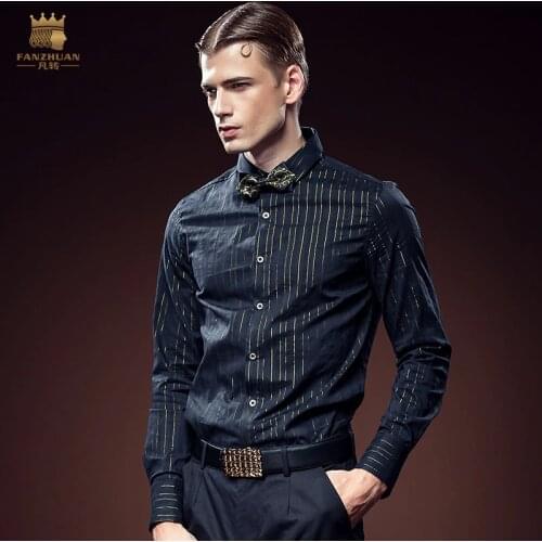 Free shipping New fanzhuan 2016 male long-sleeve shirt mens business Party simple stripe jacquard cotton slim wrinkle 612103
