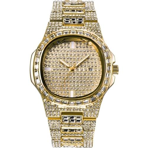 Mens Luxury Brand Diamond Watches Fashion Alloy Band Gold Business Quartz Wristwatches Erkek Saat Montres de Marque de Luxe 1556