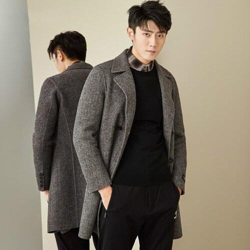 Double Breasted Wool Coat Men Spring Autumn Double-sided Long Jacket Men Woolen Overcoat New Arrival MG-1800033 KJ1318