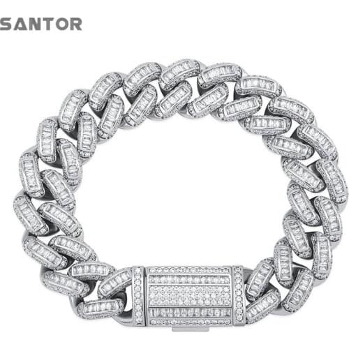 16mm Men Cuba Chain T Square Zircon Ice Out Hip Hop Bracelet Box Buckle Fashion Jewelry