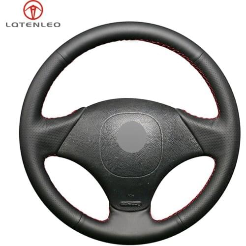 LQTENLEO Black Genuine Leather Car Steering Wheel Cover For FIAT Fiat Albea 2002 Palio 2002-2004 Siena Weekend 2002-2005