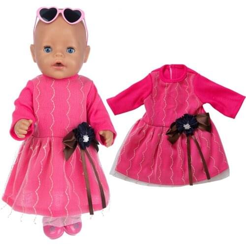 2021 New Pattern Clothes Rose Mesh Lace Dress Fit 18 Inch American&43cm Baby New Born Doll Clothes Accessories