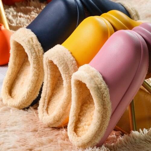 Autumn Winter Warm Velvet Cotton Slippers Unisex Thick-Soled Non-Slip Waterproof Slippers for Home Women Men FS99