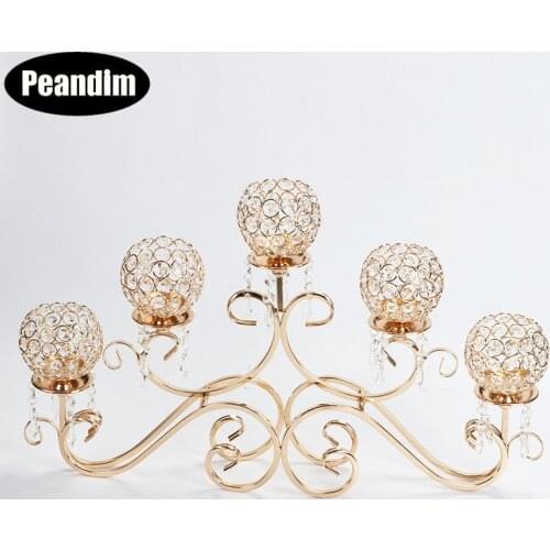PEANDIM 5 Arms Christmas Candlestick Wedding Table Centerpieces Crystal Hanging Candle Holder Home Party Celebrations Candelabra