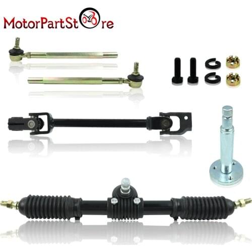 Go Kart Steering Wheel Parts Assembly 443mm Steering Shaft Tie Rods Rack Kit For 110cc - 140cc Adjustable Shaft