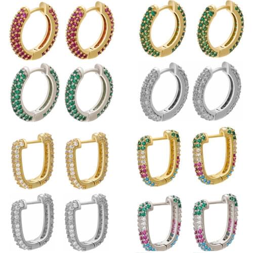1 Piece Hoop Earrings Rainbow Cubic Zirconia Jewelry Enamel Geometric Rectangle CZ Gold Silver Color Copper Earring 2020 New