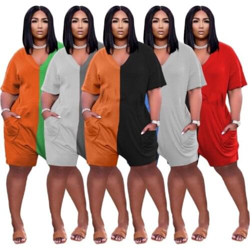 Plus Size New Style Multicolor Womens Sexy V Neck Personality Contrast Color Fashion Pocket Simple Loose Casual Short Jumpsuit