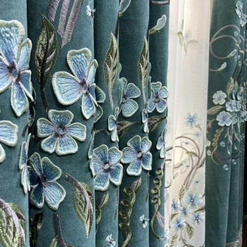 2021 New European Simple European Style Light Luxury Living Room Bedroom Embroidered Curtain Blackout Luxury Embroidery Curtains