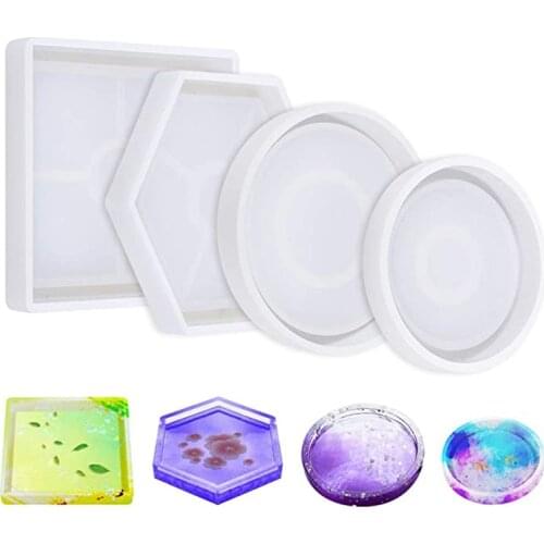 DIY Coaster Silicone Mold Resin Molds for Casting Eco-Friendly Sturdy Hexagon Square Round Mold Bottom Bracket for Jewelry Tray
