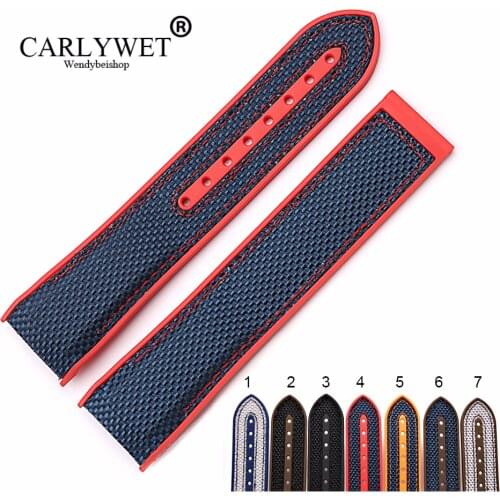 CARLYWET 20 22mm Wholesale Rubber Wrist Band Silicone With Nylon Replacement Watch Strap Band Belt For Planet Ocean 45 42mm