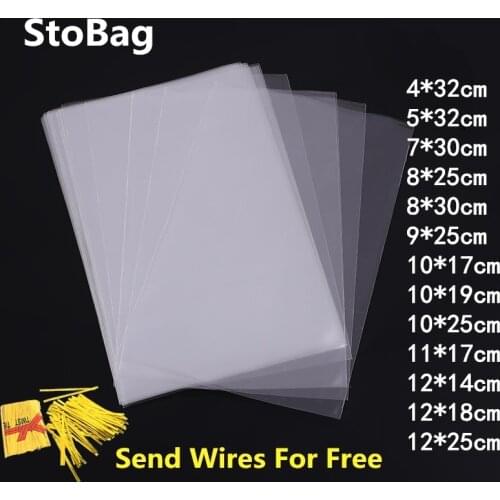 StoBag 200pcs Long Clear Open Top Plastic Bag OPP Candy Cookie Gift Packaging Bag Flat Food Lollipop Bakery Wedding Party Pouch