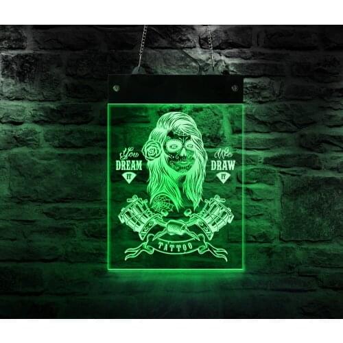 You Dream It We Draw It Tattoo Studio LED Business Logo Tattoo Girl Electric Display Sign Tattooist Lighting Advertisement Board