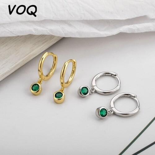 VOQ 925 Sterling Silver Simple Green Zircon Hoop Earrings for Women Elegant Small Earrings Friends Gifts