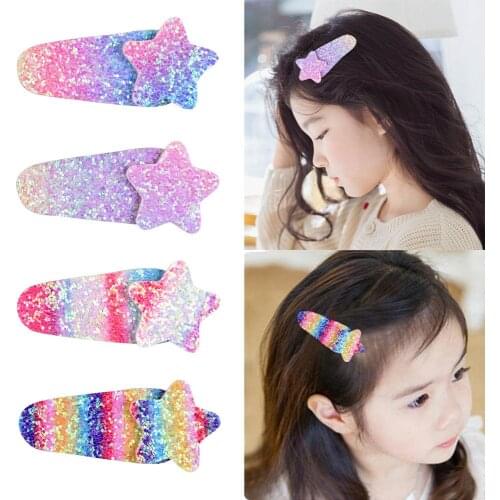 2PC Unicorn Clip Rainbow Candy Color Hair Clips Glitter Girl Hairpin Summer Cartoon Hair Accessories Fashion Printing Hair Clips
