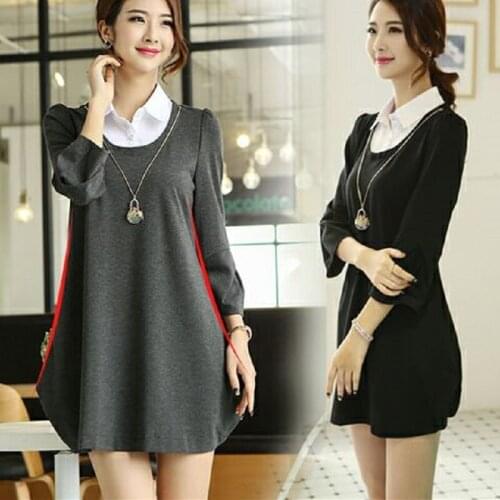 Spring/autumn women clothing knitted T shirts women T shirts women tees Long sleeve T shirts fake two piece M-4XL size