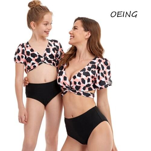 Plus Size High Waisted Swimsuit Leopard Parent-child Outfit 2 Peice Sets Womens 2021 Bathing Suit Women