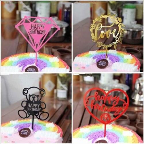 Golden Silvery Flash Cake Topper Party Supplies Acrylic Happy Birthday Cake Topper For Cupcake wedding Birthday Party Decoration