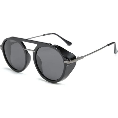 2019 Steampunk Sunglasses Men Double Beam Round Sun Glasses for Outdoor Driving Vintage Women Men Steam Punk Gafas 9112DF