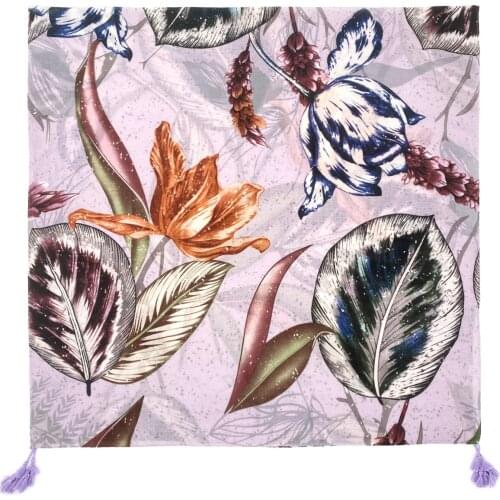 2021 Fashion Newest Leaf Printed Cotton Viscose Printed Tassel Scarf Shawls Wraps Hijabs 10pcs/lot