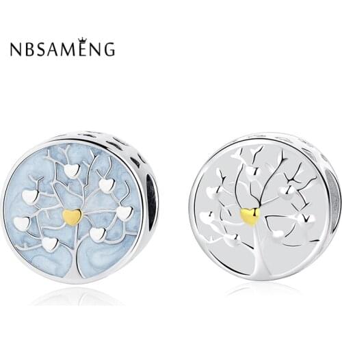 Authenic 925 Sterling Silver Bead Charm Family Tree Of Hearts Enamel Charms Fit Original Bracelets & Bangles DIY Jewelry