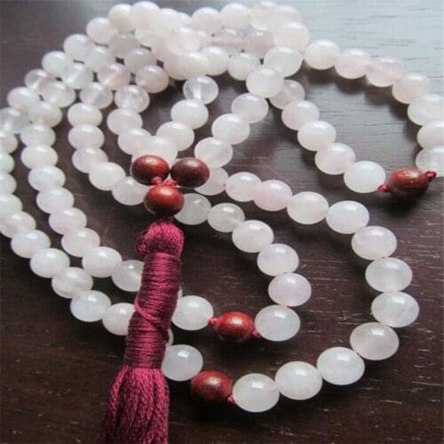 8mm Pink crystal Gemstone Mala Bracelet 108 Beads Tassel Healing Gemstone Chakas Handmade spirituality Wristband Veins Buddhism