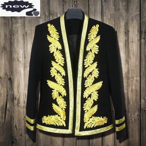 Brand Blazer Men Fashion Slim Embroidered Single Button Suit Jacket Autumn Party Wedding Long Sleeve Black Male Coat M-2XL