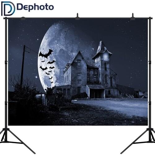 Dephoto Halloween Photography Backdrop Haunted House Dark Night Pale Moon Background Photobooth Photo Studio Props