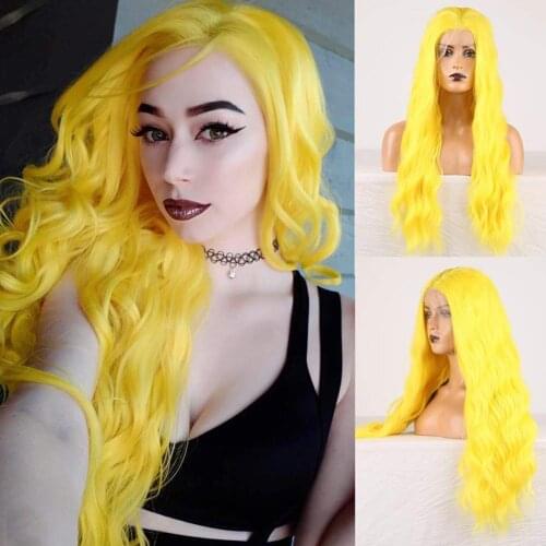 Long Wavy Synthetic Lace Front Wigs 13x3 Yellow Color Cosplay Lace Wigs for Women Girls with Baby Hair Daily Wear