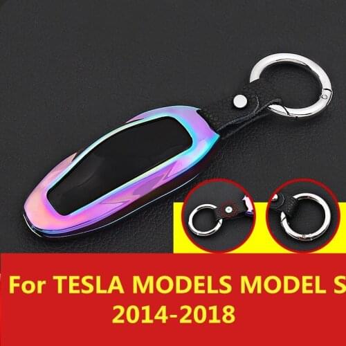 For TESLA MODELS MODEL S 2014-2018 Zinc alloy Car Key Cover Zinc Alloy+Leather Case Bag Keychain Skin Set Car accessories