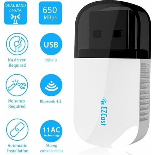 Dual Band USB Wireless WiFi Adapter 600Mbps Dongle 5G/2.5G Bluetooth PC Desktop Portable Bluetooth Adapter Accessories