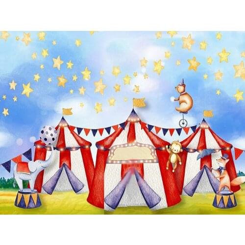 Circus Theme Birthday Party Background Baby Shower Backdrop Personalize Rustic Carnival Poster Pastel Gold Stars Photo Banner