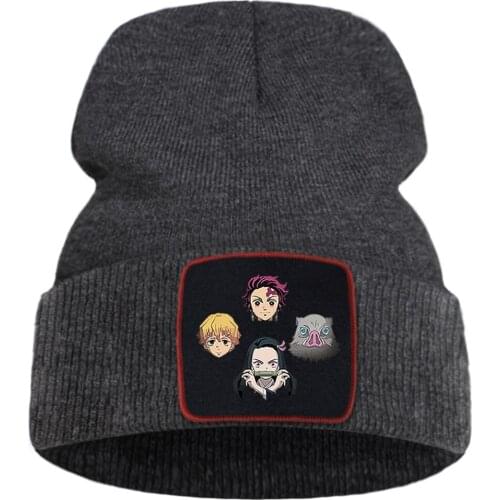 Flexible Unisex Beanie Cap Skullies Warm Ski Brimless Hats Demon Slayer Japan Anime Knitted HatComfortable Outdoor Hedging Caps