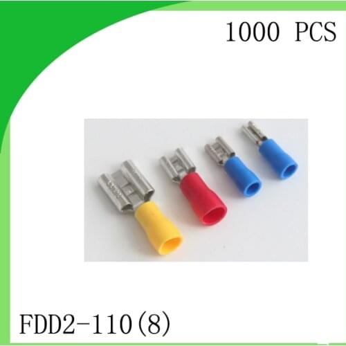 Good quailty Brass 1000 PCS FDD2-110(8) cold-pressure terminal Female pre-insulated Electrical Crimp Terminal Connector
