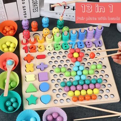 Montessori Clip Beads Game Toys For Kids Wooden Hands Brain Training Puzzle Clip Beads Board Math Educational Children Toy Gift