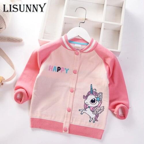 Toddler Coat Lolita Style Girls Cardigan Sweater 2021 Autumn Winter Cartoon Unicorn Kids Sweater Children Jacket Baby Clothes