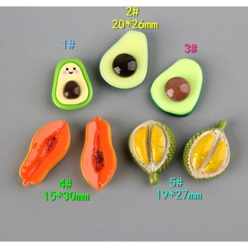 Kawaii Resin Cabochons Cute Fruit Avocado papaya durian Food DIY Clay Charms Fit Girls hair Jewelry Clip Phone Shell Photo DIY
