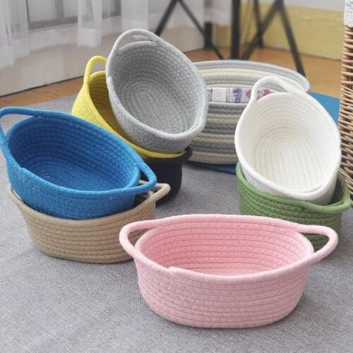 25x15x9cm handmade woven cotton linen storage basket desktop bedside soft cotton basket key cosmetics storage box
