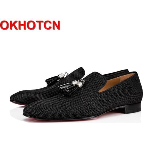 Fringe Knitting Bordered Mens Oxfords Big Size 46 Square Toe Men Leather Dress Shoes Slip On New Autumn Sapato Social Masculino