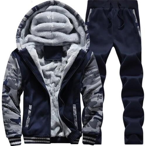 Tracksuit Men Sporting Fleece Thick Hooded Brand-Clothing Casual Track Suit Men Jacket+Pant Warm Fur Inside Winter Sweatshirt