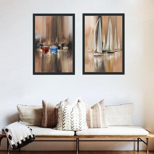 Nordic Abstract Canvas Oil Painting Sea Sailing Boat Reflection Pictures Living Room Bedroom Dining Room Wall Art Decor Painting