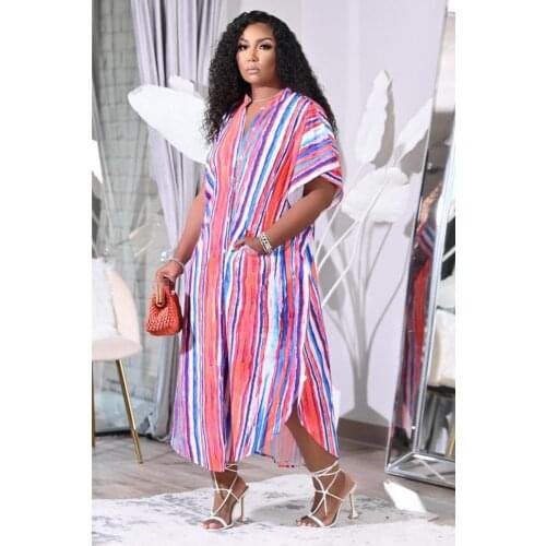 New European and American Fashion Color Striped Sexy 5-Point Sleeve Skirt with Button Pockets Nightclub Skirt